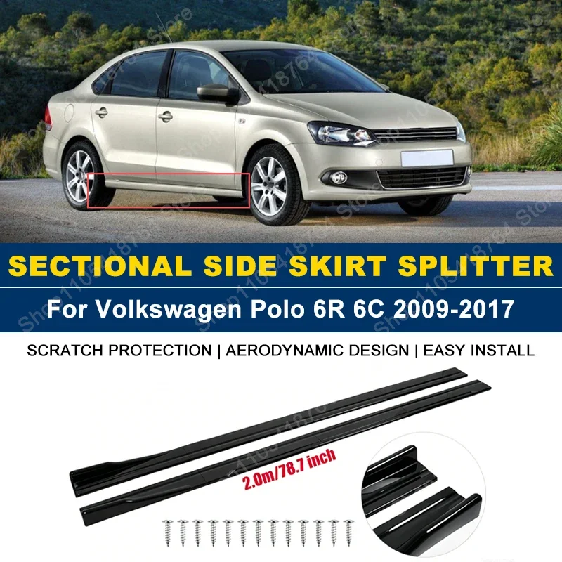 Side Skirts Extension Rocker Panel Splitter For Volkswagen Polo 6R 6C 2009-2017 2M 78.7" ABS Plastic Car Exterior Tuning