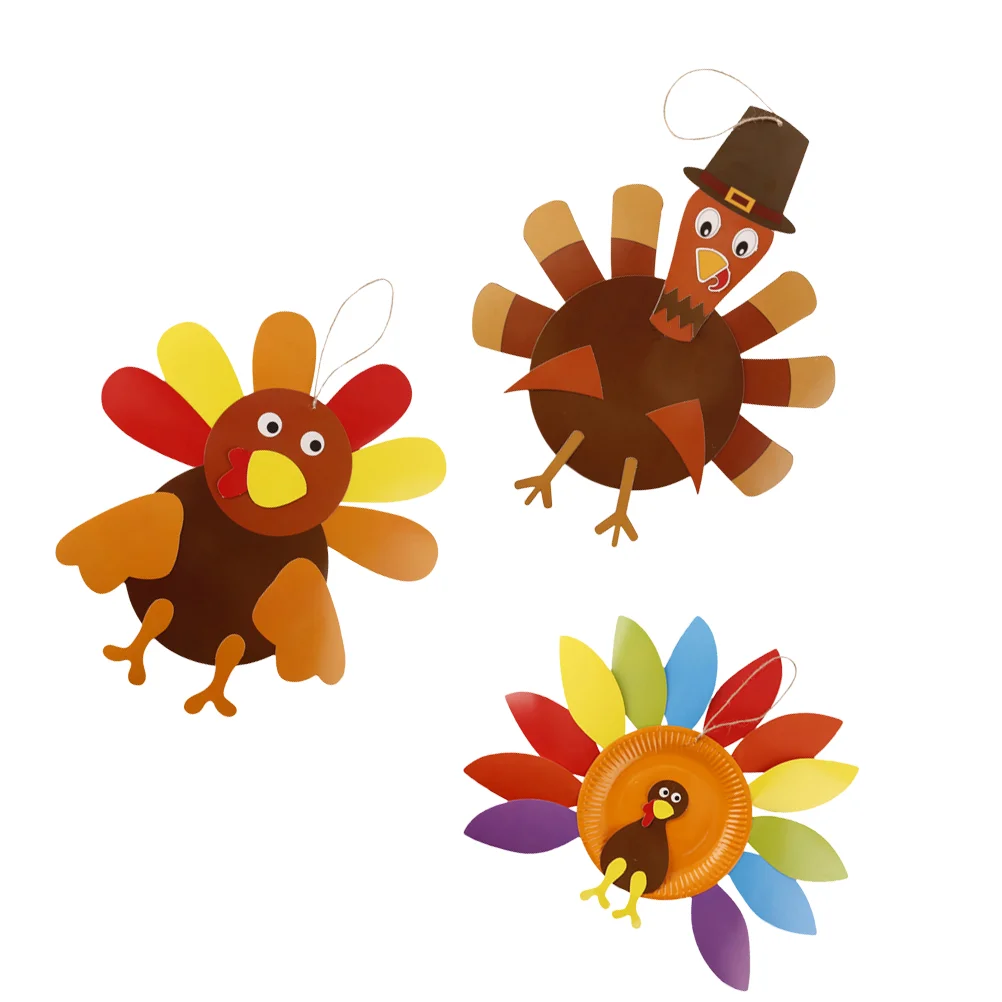 3 Pcs Outdoor Child Turkey Sign Craft Kits for Kids Handmade Hanging Decorations