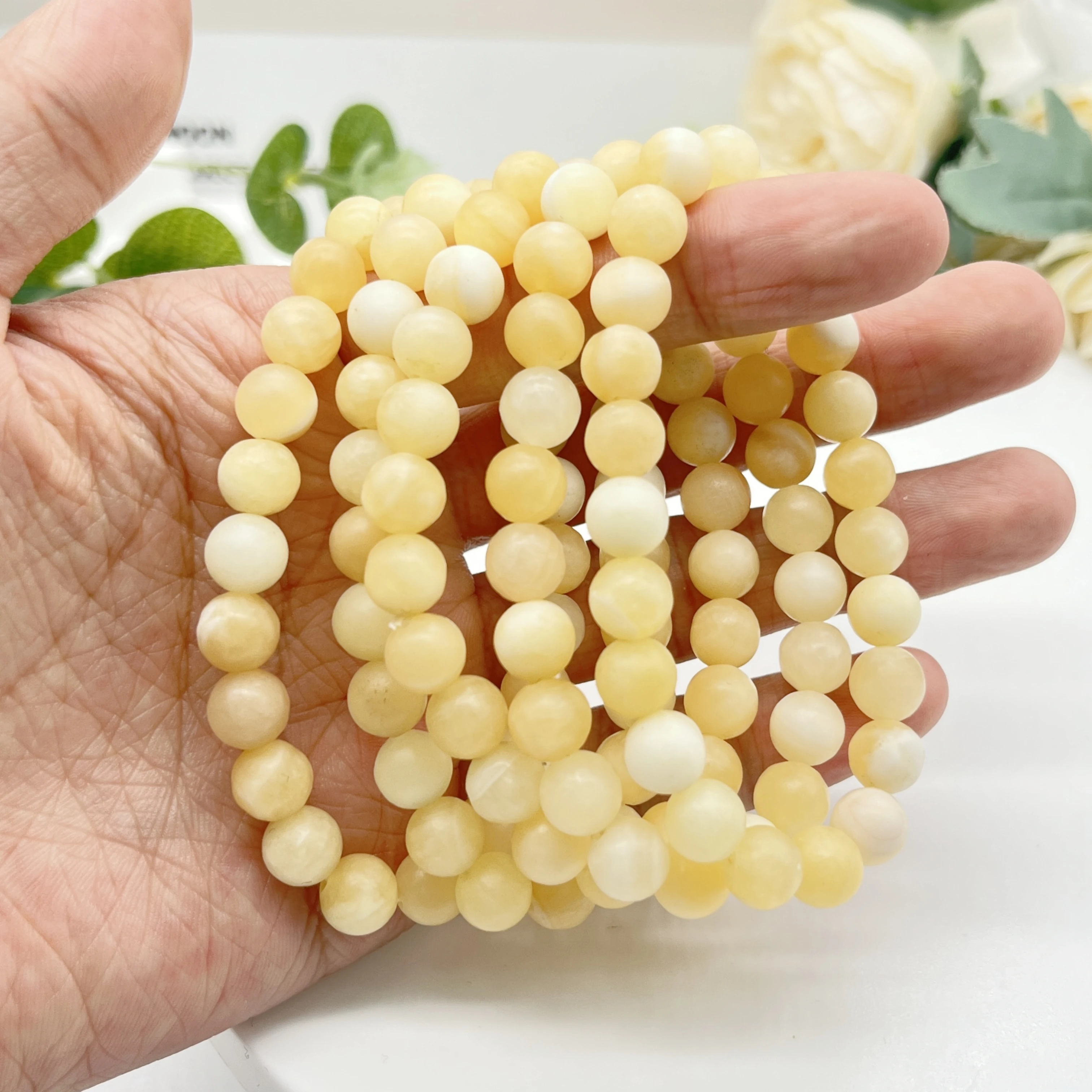 Natural Orange Calcite Crystal Stone Bead Bracelet Fashion Reiki Healing Gemstone Strand Bangles Jewelry home decor Gift