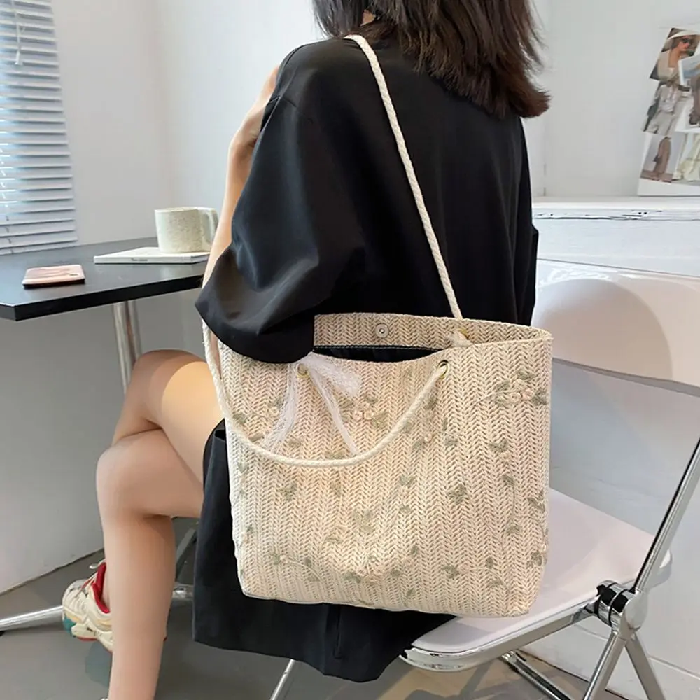 Women Summer Large Capacity Straw Bags Tote Shoulder Bag Handbags