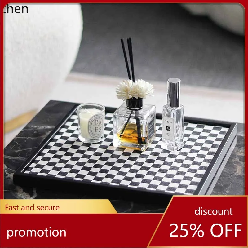 YFY Modern Minimalist Black and White Leather Tray Ornament for   Room Home  Aromatherapy Accessory Storage Tray Decoration