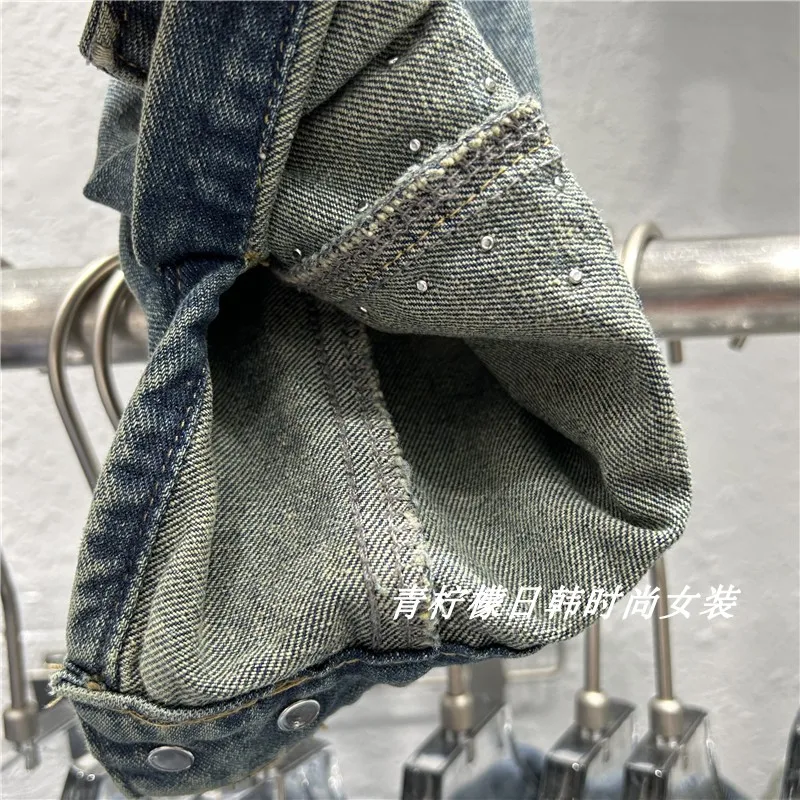 2025 Autumn New Heavy Industry Bead Rivet Design Sense Cardigan Lapel Long Sleeve Hot Denim Fashion Jacket For Women