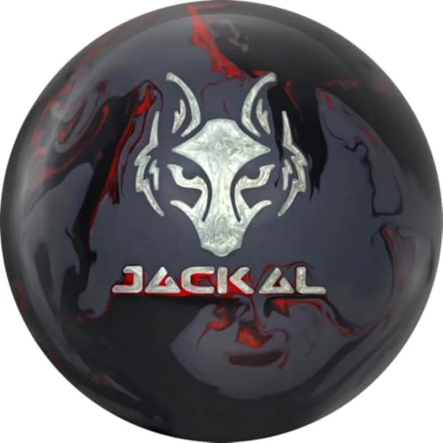 

Motiv PRE-DRILLED Jackal Onyx Bowling Ball for competitive play - Black/Gray/Red, reactive resin coverstock with aggressive bac