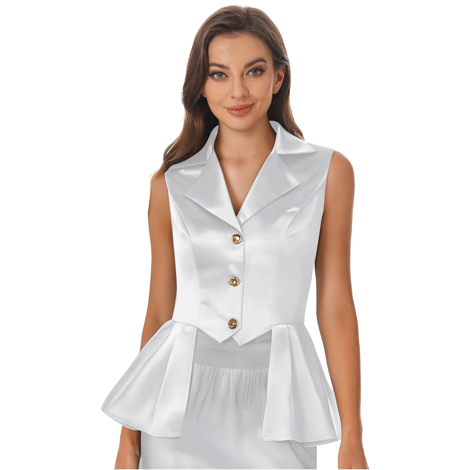 

Women Victorian Waistcoat Jacket Top Sleeveless Asymmetric Ruffled Hem Design Formal Party Shirt for Casual Themed Parties Tops