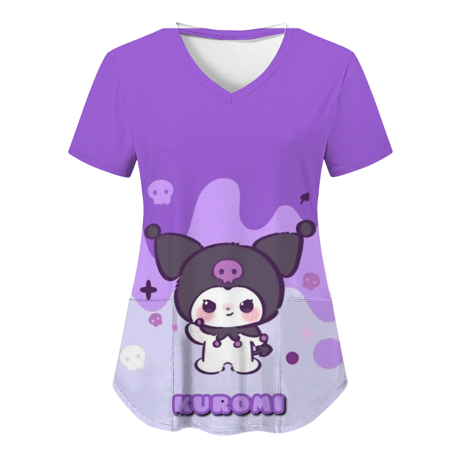 Sanrio Hello Kitty Kuromi Hospital 3D Print T-shirt Top Y2k New Tops Woman 2024 Nurse Uniform Women T-shirts Pocket Cartoon Y2k