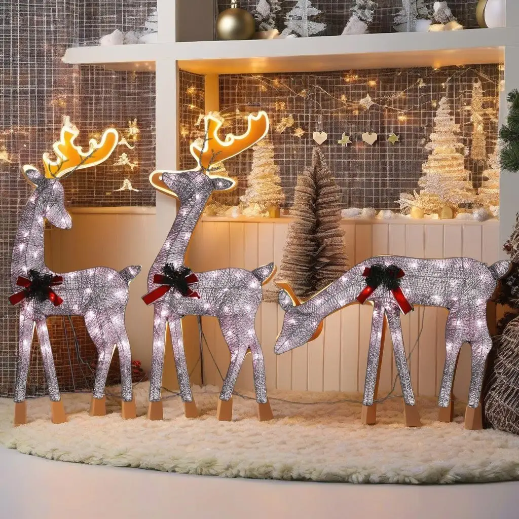 

Christmas Reindeer Family Decoration - 106.3x2.8x35.4cm Gold Warm White Mesh Light