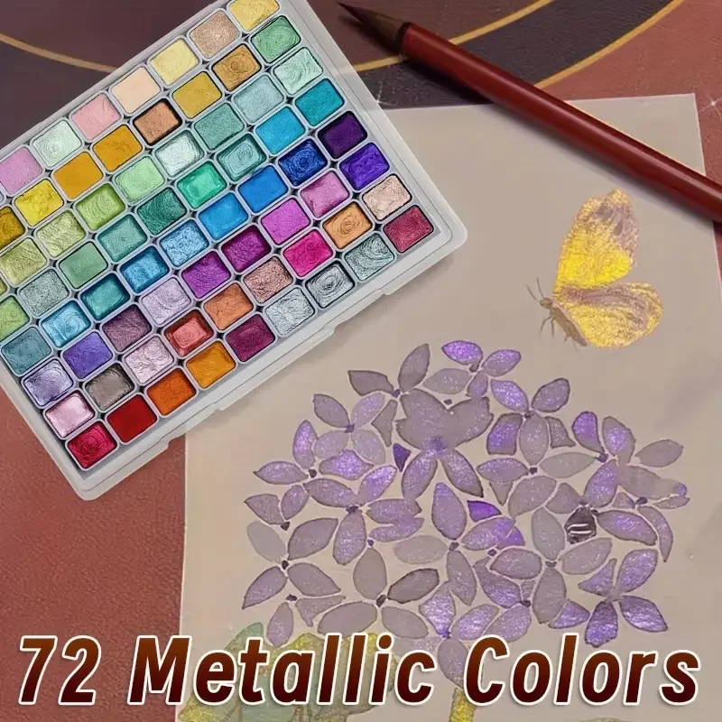 20/24/60 /72Colors Metallic Watercolor Paint Set, Portable Box with Pearlescent Solid Watercolor, Tintable, Ideal for Nail