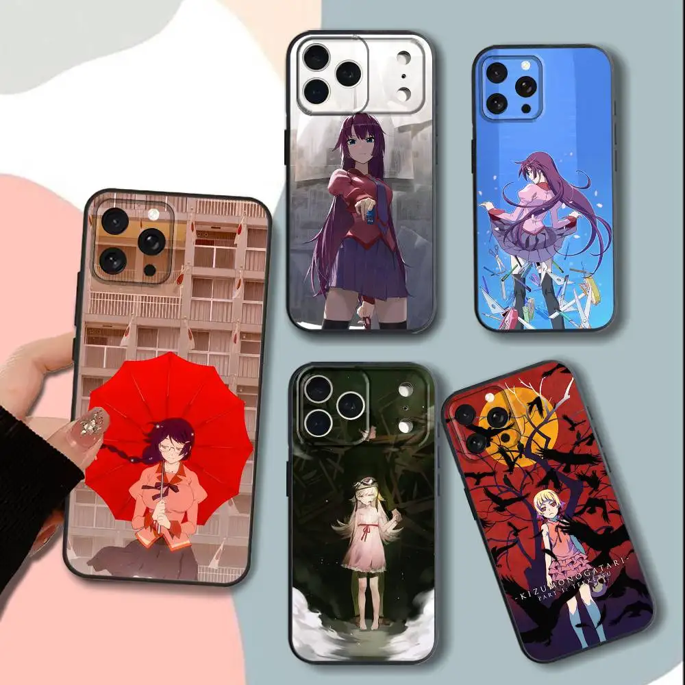

Anime M-MonogatariS Series Phone Case For iPhone 15,13,16,12,11,17,14,Plus,Pro,Max,XS,XR,X,SE,Mini,Soft Silicone Black Cover