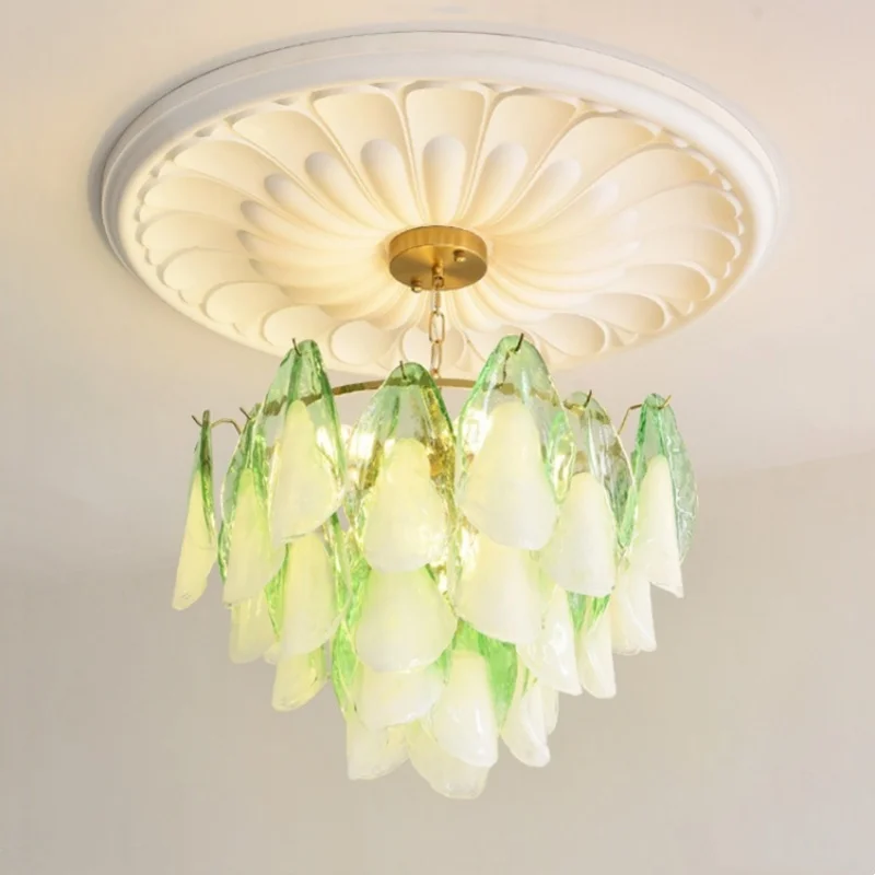 Modern Luxury Living Room Glass E14 Pendant Lights Nordic Flower Glass Chain Hanging Lamp Gold Led Luminarias Home Decor Lamp