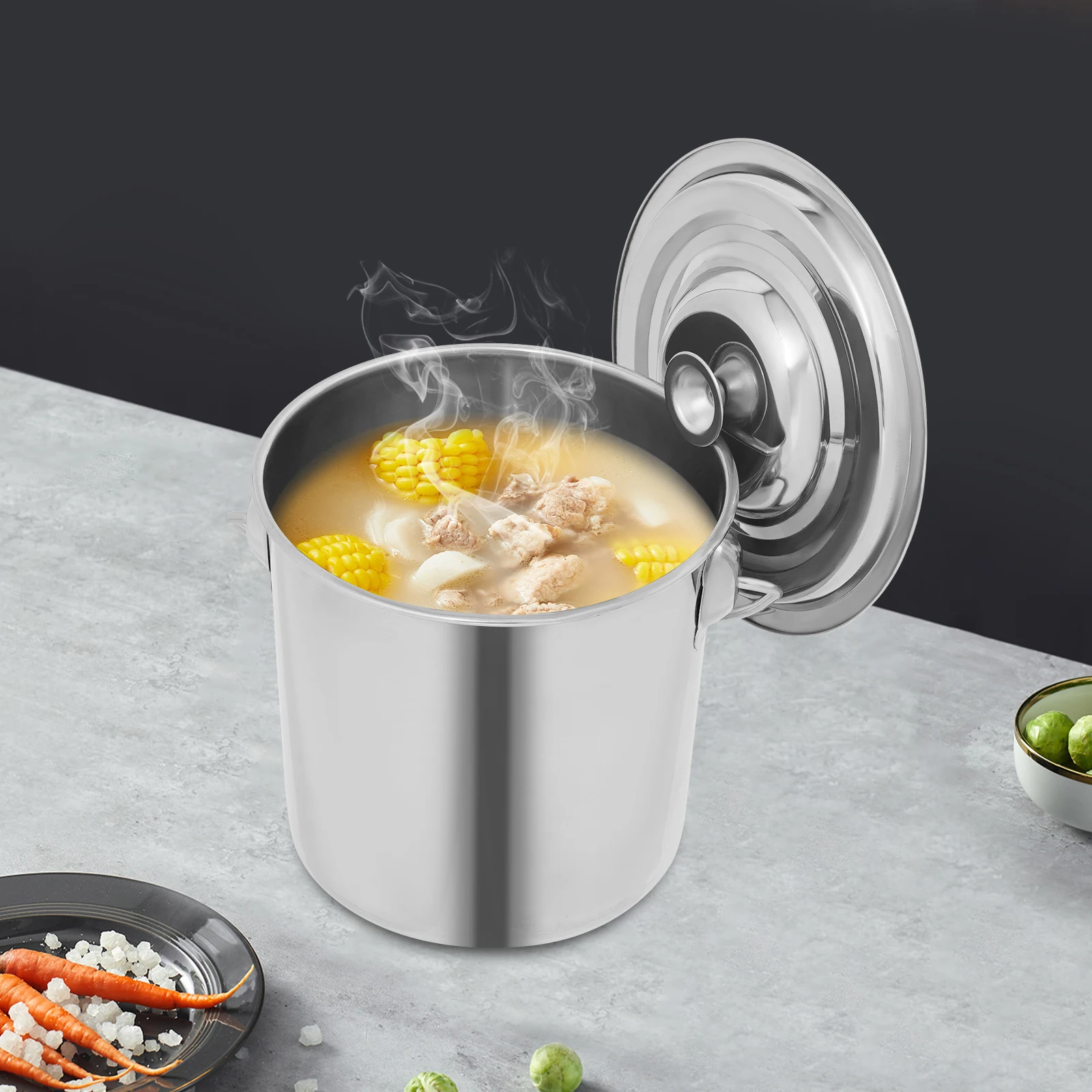 6l/12l/20l Großraum-Eimer aus lebensmittelechtem Edelstahl, verdickt 1,6 mm, mit Deckel und Griff, verhindert Leckagen, hitzebeständig, zum Kochen, Aufbewahren von Milch, Ölen, Ghee, Wein und anderen Flüssigkeiten. – Detail 1