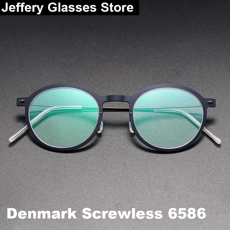 

New Denmark Round Glasses Frame Men Titanium Acetate Eyeglasses 6586 Screwless Ultralight Women Optical Eyewear Spectacles Frame