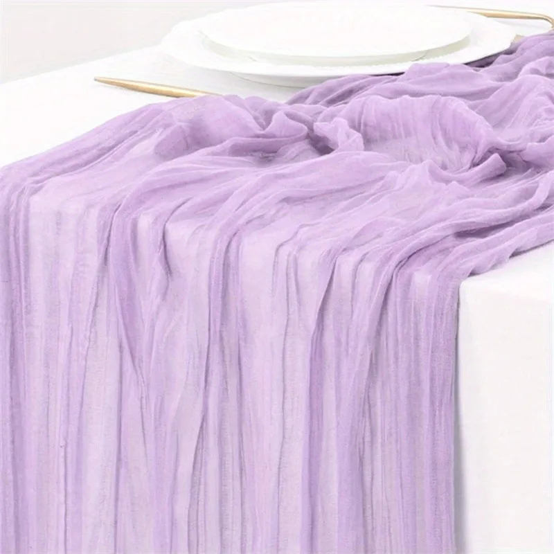 3pcs Table Runners Lilac Cream 180cm Linen Texture Rustic Farmhouse Table Decor for Wedding Dessert Party Birthday Christmas