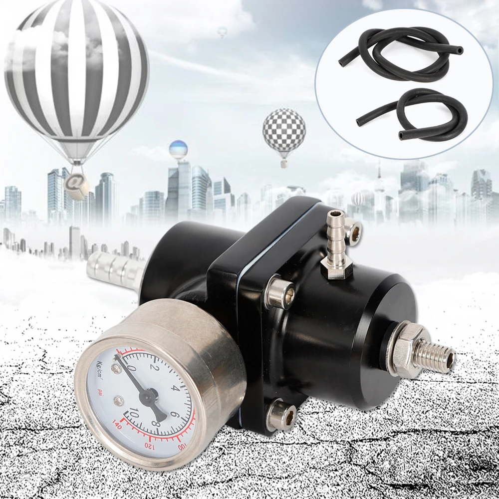 Universal Car Gasoline Pressure Regulator Adjustable Fuel Pressure Regulator Compressor Black