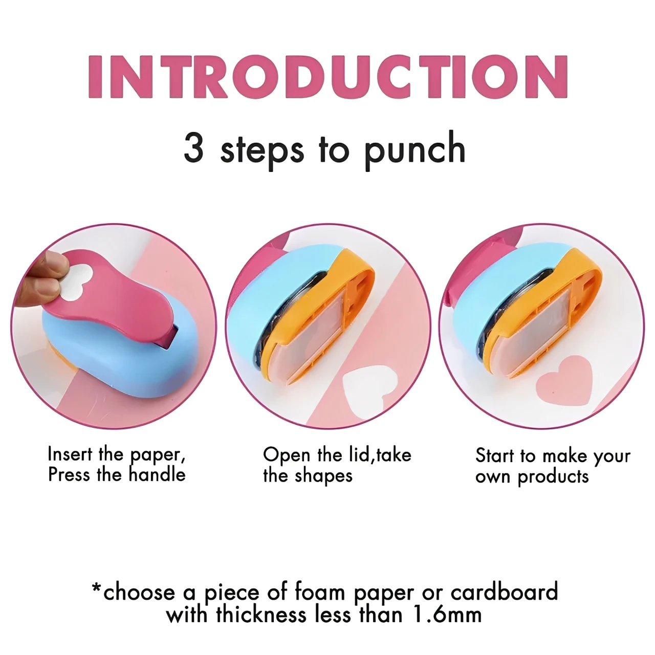 8/16/25/38/50mm Random Color Heart Shaped Hole Punch DIY Craft Hole Punch for Scrapbook Hole Punch