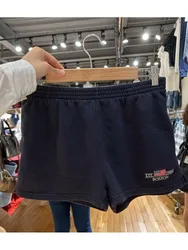 Short de sport bleu marine décontracté pour femme, vintage, taille haute élastique, sensation des États-Unis, short brodé, bas féminins chics, été 2023