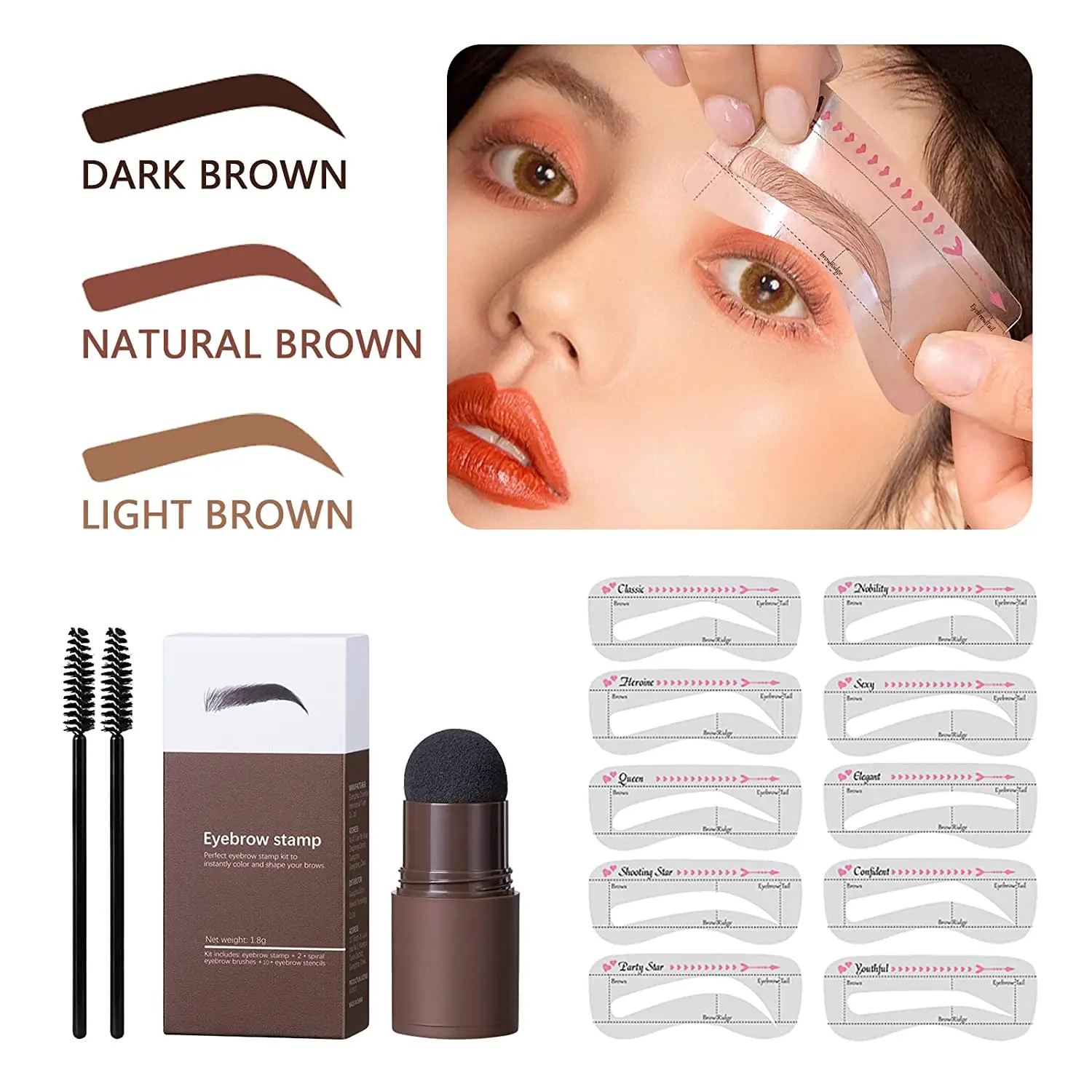 

Eye-Brow Stamp Stencil Kit, Waterproof Brow Shaping Eyebrow Definer Waterproof Long Lasting Eyebrow Enhancers Brow Powder Stamp