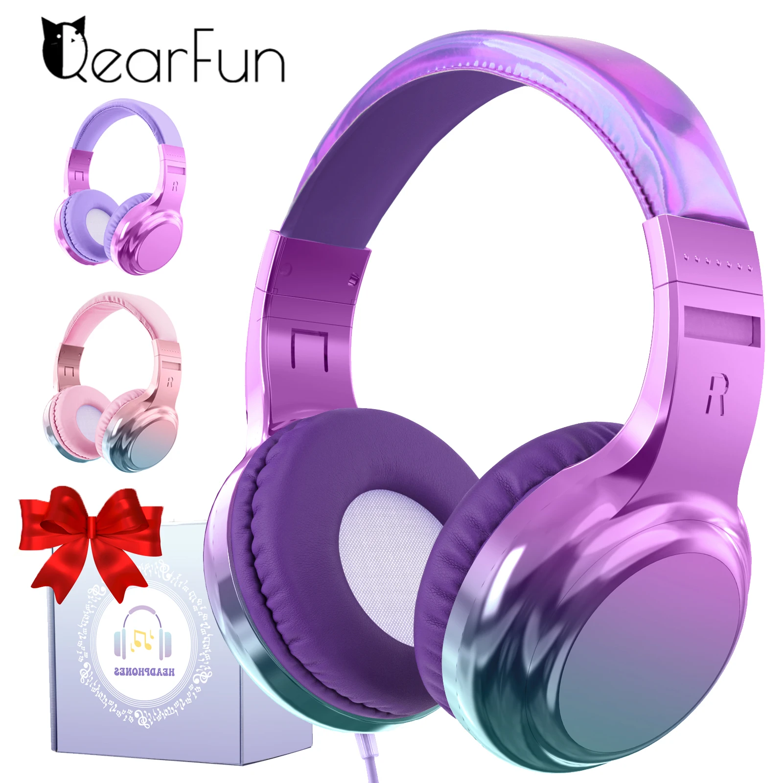 Auriculares con cable degradado para niños con micrófono, auriculares para niñas, auriculares estéreo ajustables para juegos de música, auriculares ligeros, regalos para niños