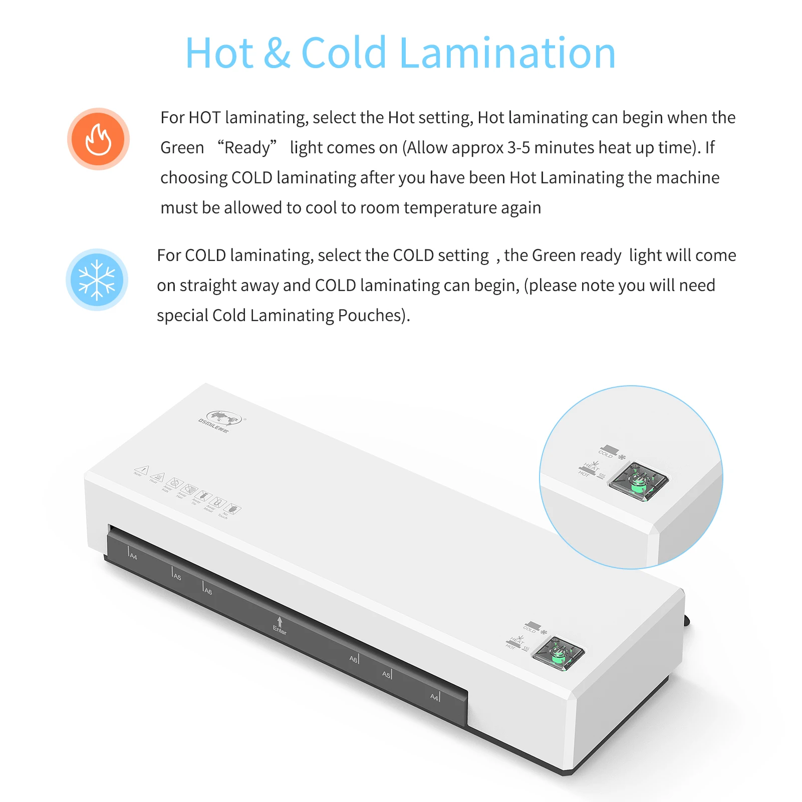 A4 Laminator Machine Hot and Cold Lamination 2 Roller System 9 inches Width Laminator Suitabe for A4/A5/A6 Laminating Pouches