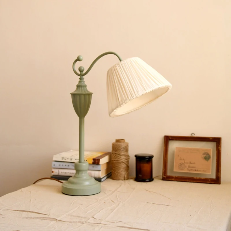 

Simple European Modern Fabric Table Lamp American French Countryside Bedside Reading Light Room Bedroom Hotel Desk Light