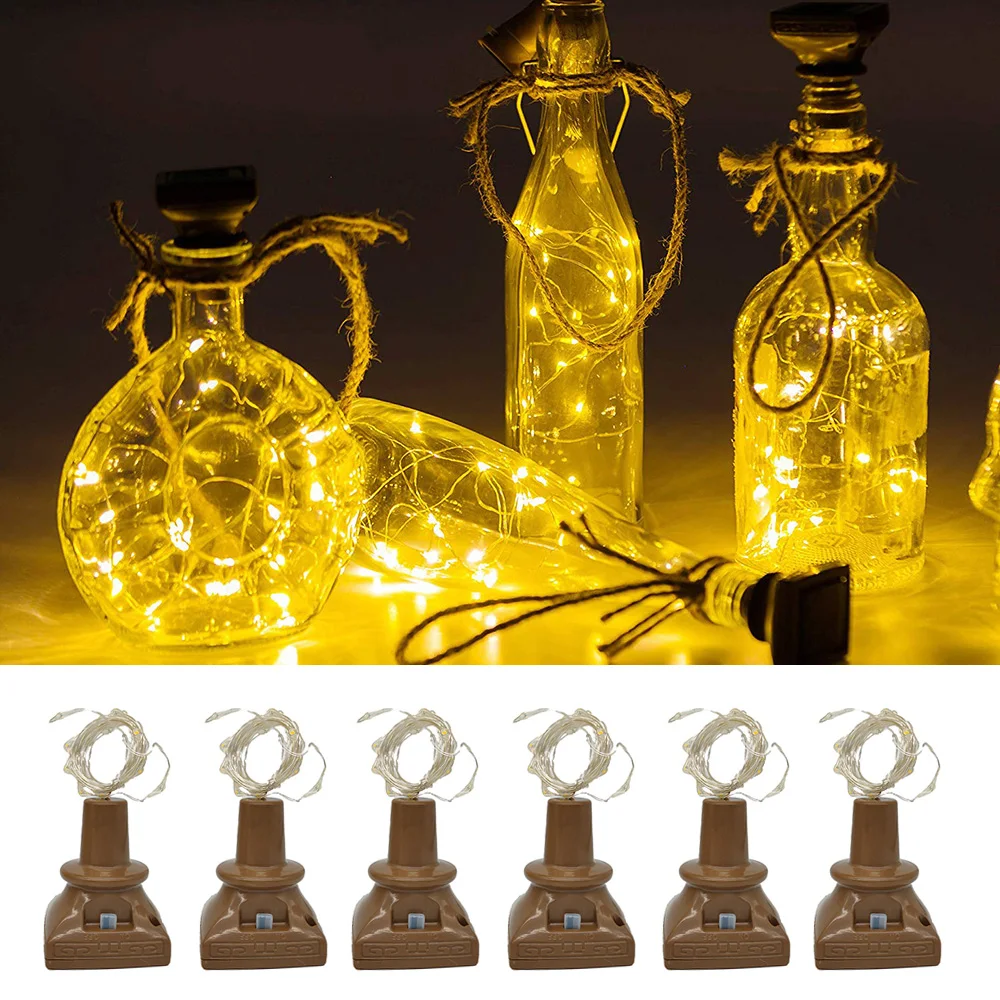 10/6/3/1pcs Solar Bottle Lights LED Copper Wire Wine Bottle Cork Lights String 1m 2m 10leds 20leds for New Year Wedding Party