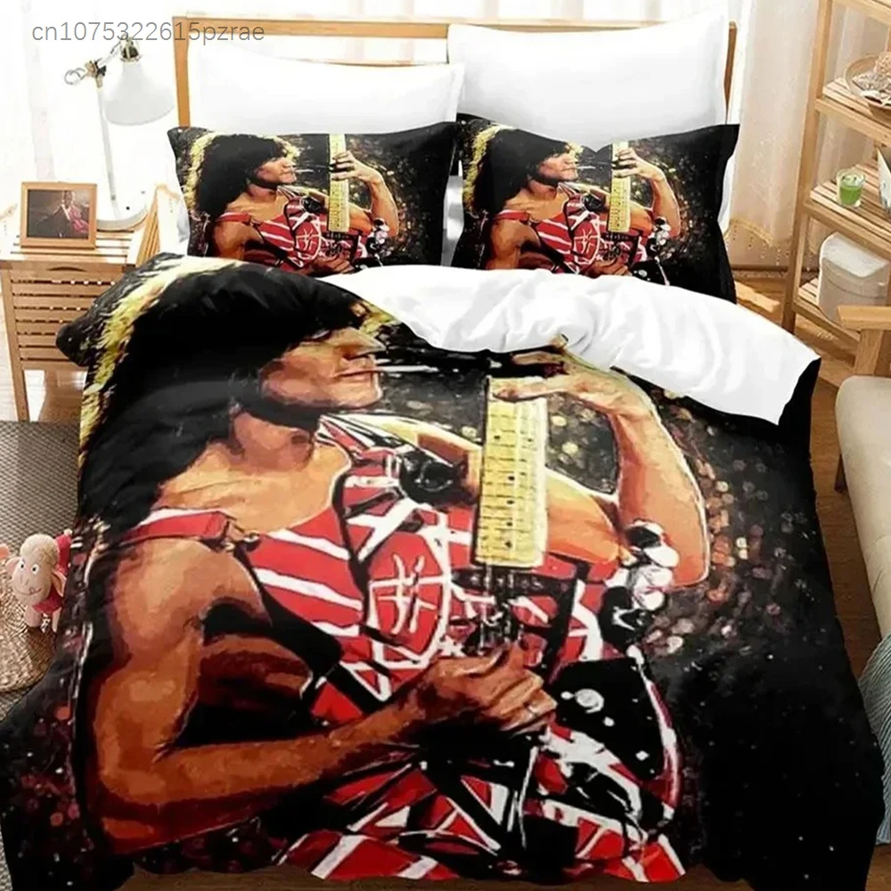 3D Print Eddie Van Halen Bedding Set Duvet Cover Bed Set Quilt Cover Pillowcase Comforter King Queen Size Boys Adult