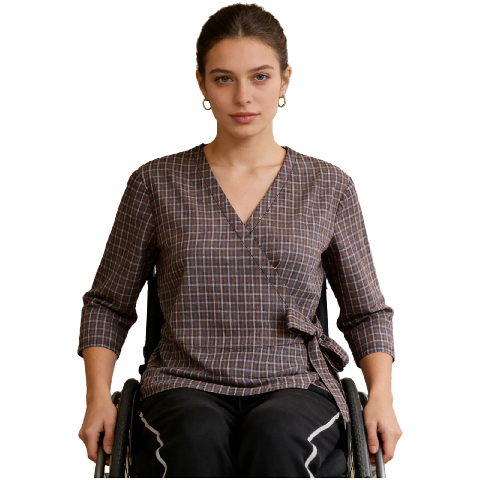 

Women Chemo Shirt for Shoulder Surgery Dialysis with Chemo Port Access 2 Sides Button Half Sleeve Inside Drain Pockets Shirt