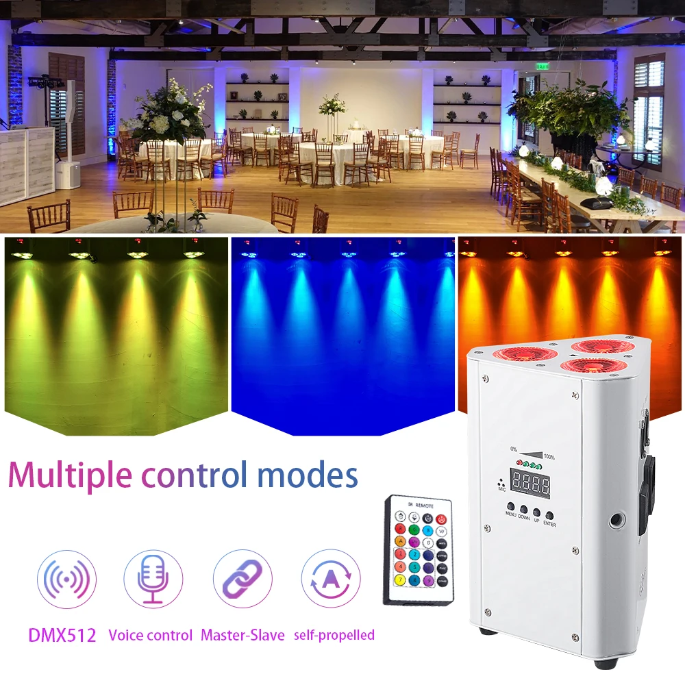 MUXXDJ 4pcs 3*18W RGBW 6in1 3 Angle Battery LED Par Light Mini DMX512 Can Be For Stage Concert Birthday Party