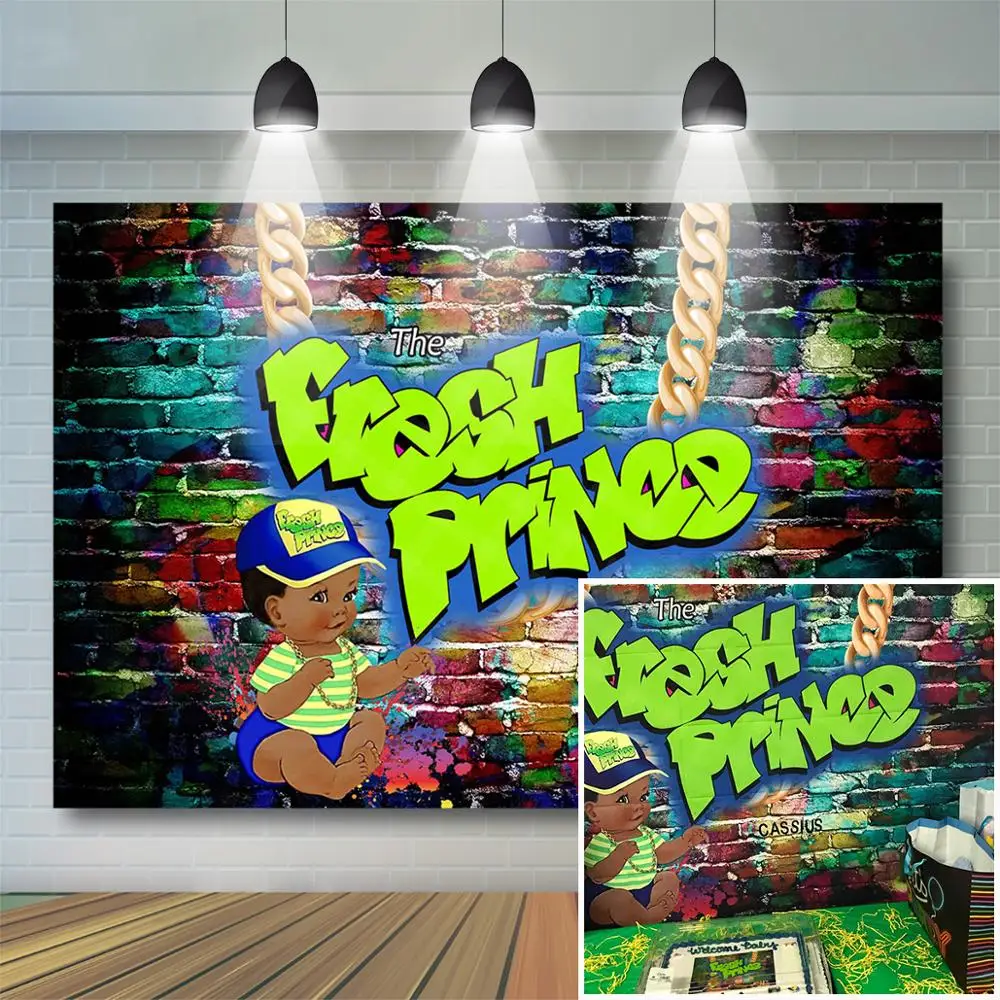 Mocsicka Fresh Prince Baby Shower Backdrop Graffiti Wall Hip Hop Background Throwback 90s Baby Shower Party Banner