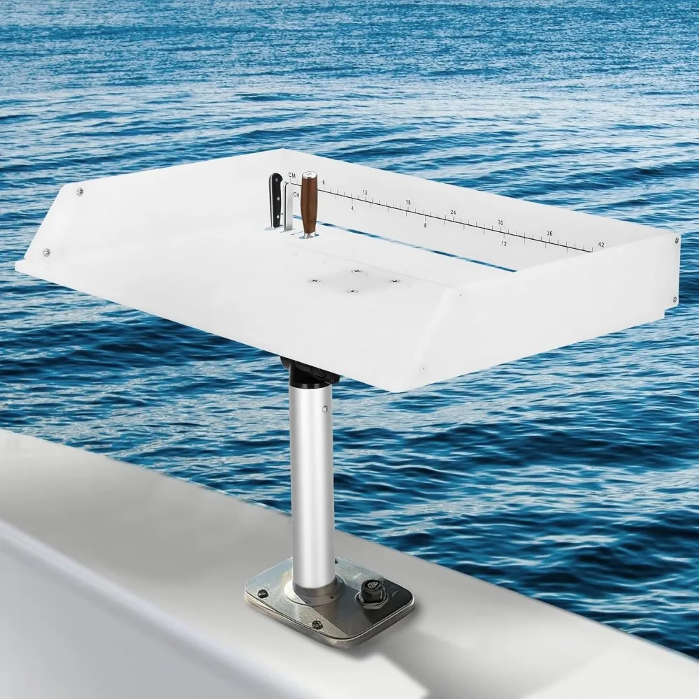 Planche à Découper pour Bateau, Table à Appâts/Filets avec Support Réglable à 360 °, Table à Filets de Pêche avec Échelle, Pince