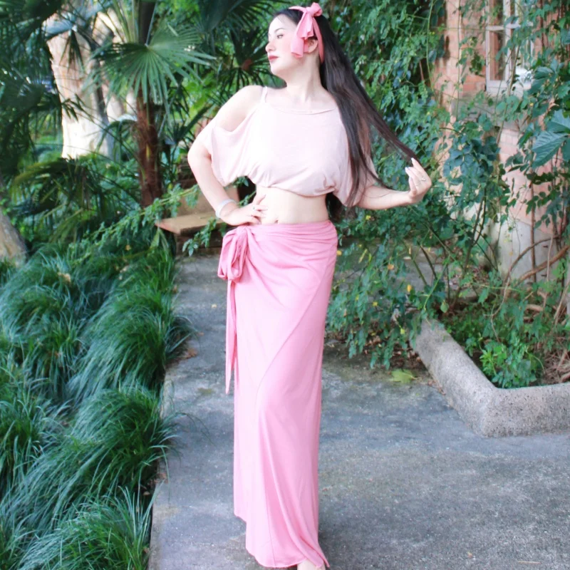 

2025 Belly Dance Costume Women's Loose Comfortable Top+Sexy Slimming Skirt 2pcs Adult Female Oriental Dance Practice Clothes