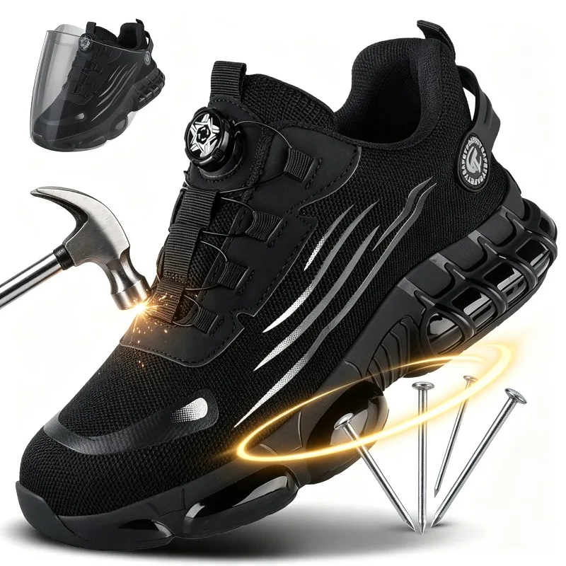 2026 winter New Safety Shoes Men Steel Toe Puncture Proof Rotating Button Work Shoes Indestructible Construction Boots Plus Size