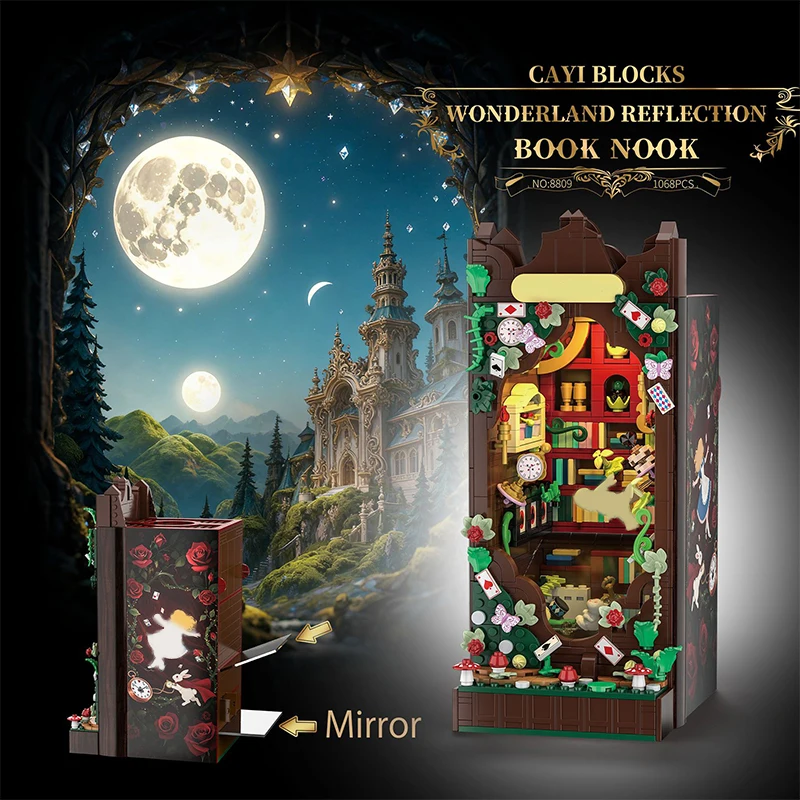 

1068PCS Wonderland Reflection Bookend Building Block Small Particle Educational Assembly Model Ornament Toy Kid Gift