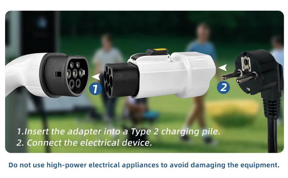 EVqiaoyi 220V Typ 2 Stecker auf Schuko-Buchse, EV-Auto-Zubehör-Verbinder für Typ2-Ladestationen, zum Laden von Elektrorollern – Detail 3