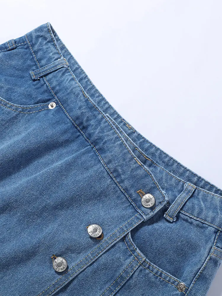 Denim-Kurzarm-Crop-Top und Skort-Set für Damen, Sexy V-Ausschnitt, Einreihige Oberteile, Hochgeschnittene Culottes, Schicke Damen-Partykleidung, Neu – Detail 11