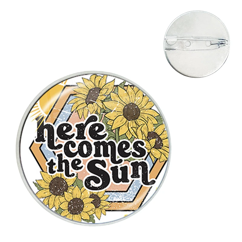 Here Comes the Sun Cartoon Brooch Pins Badge Glass Gems Metal Pin For Clothes Hat Accessories