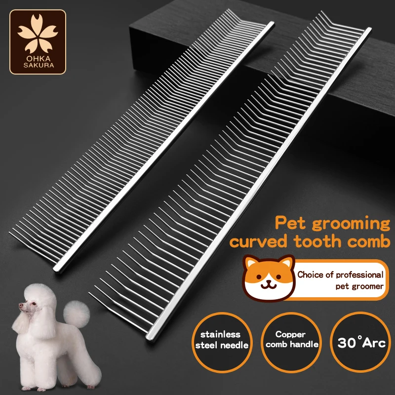 Pet grooming comb with curved hook, deep hair picking and fluffy texture, pet trainer beauty, curved teeth comb