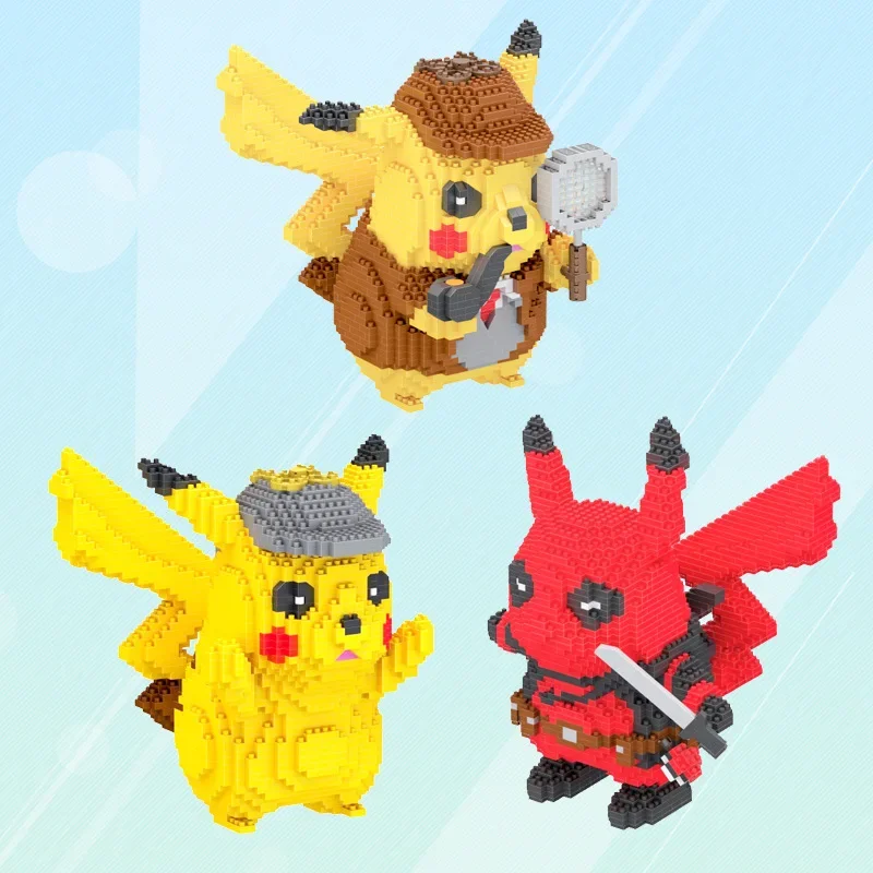 Pokemon Pikachu Mini Building Blocks Detective Deadpool LBOYU DIY Model Diamond Micro Brick Figures Toys For Kid Birthday Gift