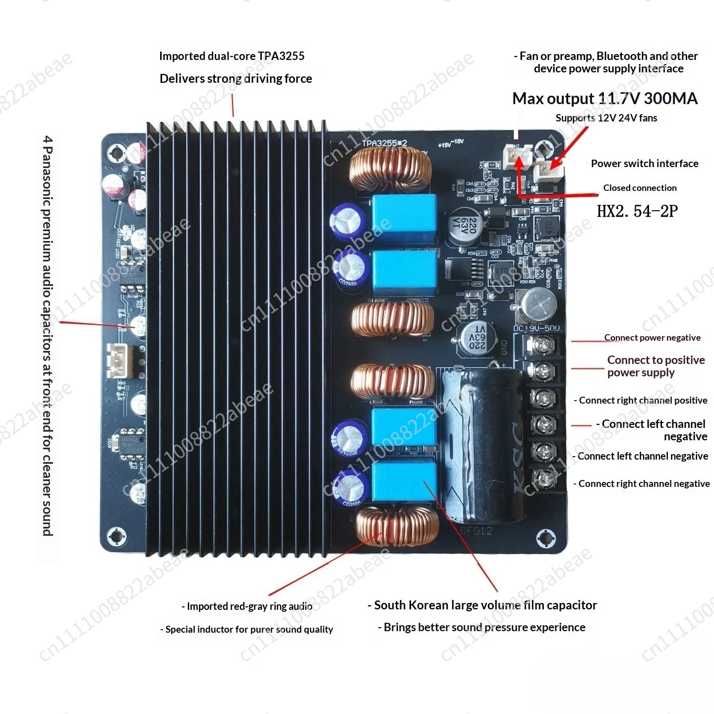 600WX2 Dual Core TPA3255 Fever Ultra High Power 2.0 Channel Amplifier Board