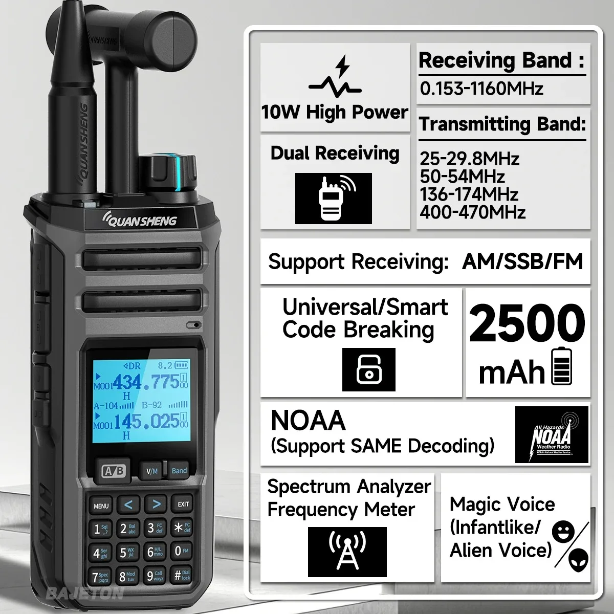 Quansheng TK11(5) 10W Dual Empfang HF VHF UHF USB AM FM LSB CW 27MHz CB LW MW SW SSB Multi Band Spektrum Analysator Amateurfunk