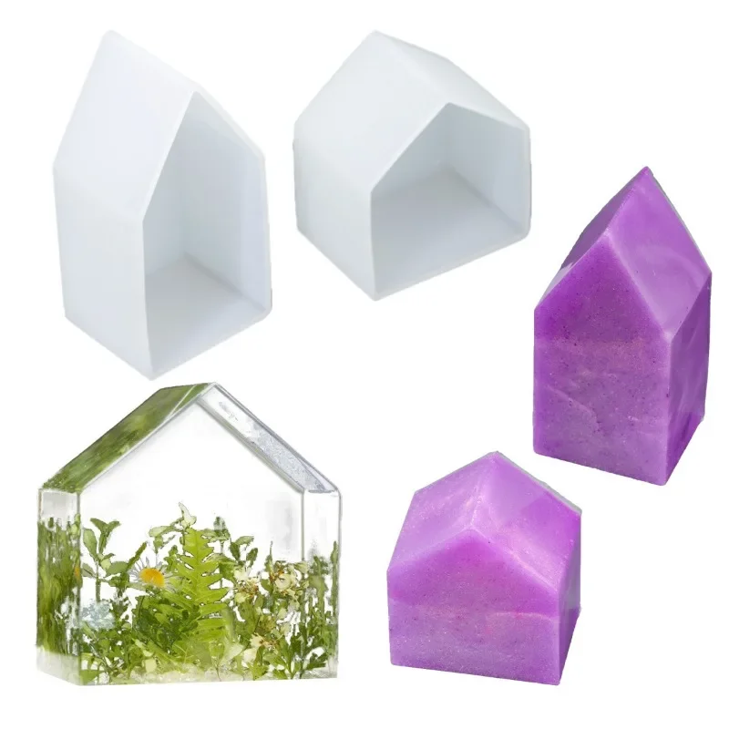 Neues Design 3D Mehrere Stile DIY Geometrische Spitze Hausform Rechteckige Silikonform für Harz-Epoxid Bücherregal-Dekoration