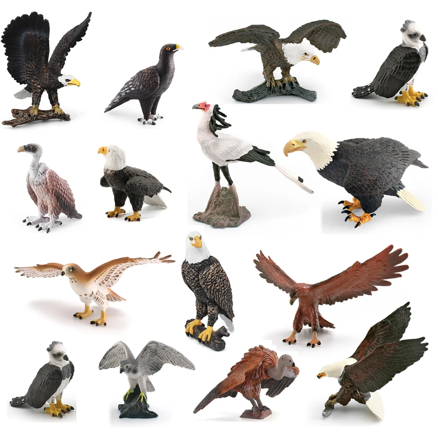 Realistic Wildlife Animal Birds of Prey Vulture Golden Eagle Bald Eagle Secretary Bird Models Figures Educational Collection Toy