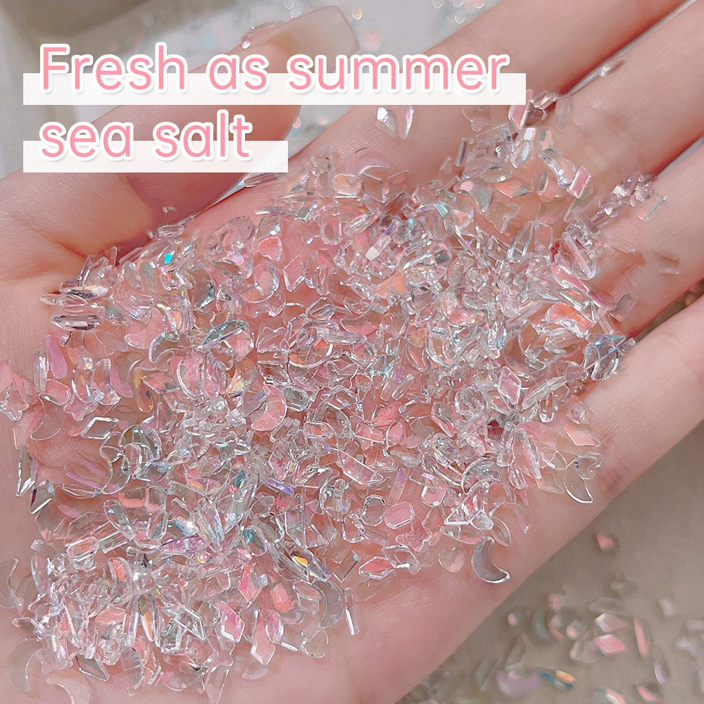 Sea Salt Nail Rhinestones Irregular Broken Glass Aurora Broken Glass Nail Shards Translucent Sea Salt Mini Flat Rhinestones Mix