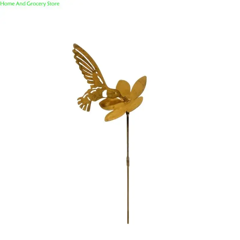 

0XXA Antique Hummingbird Flower Iron Stake with Realistic Design Outdoor Yard Lawns Decoration Landscaping Accessories
