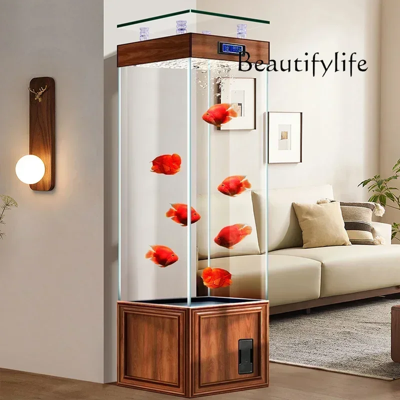 T Jinjing Super White Glass Fish Tank Living Room Small Home Standing Smart Fish Globe Floor Ecology
