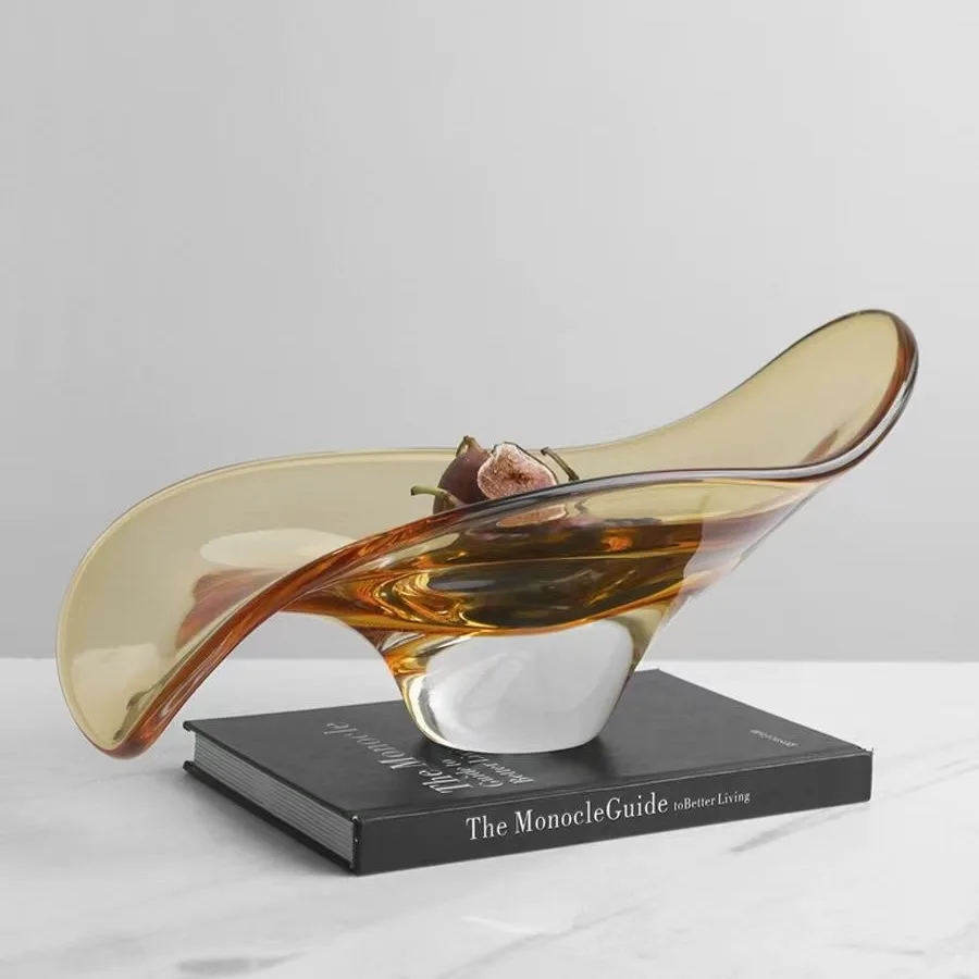 Modern simple light luxury high-end glass glazed creative fruit plate storage household ornaments coffee table