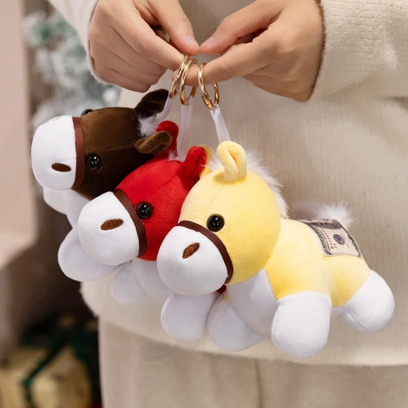لطيف صغير الحصان قلادة المفاتيح ألعاب من نسيج مخملي Kawaii الحيوان محاكاة محشوة دمية حقيبة ديكور الأطفال زودياك الحصان الهدايا