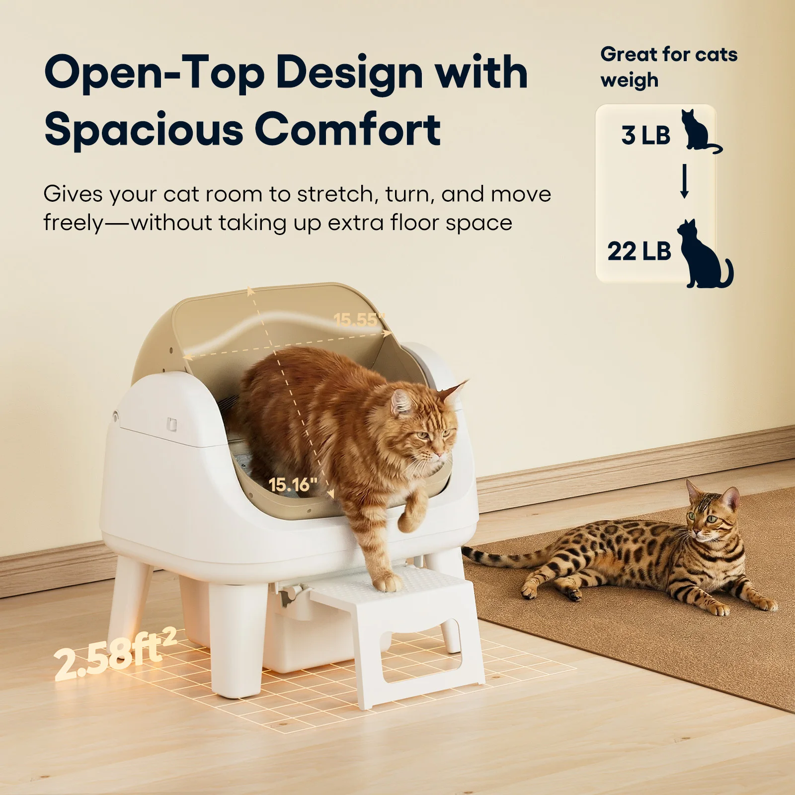 

AutoScooper 12 Lite Smart Automatic Cat Litter Box Plastic Round Open Design 12kg Beige+ Brown