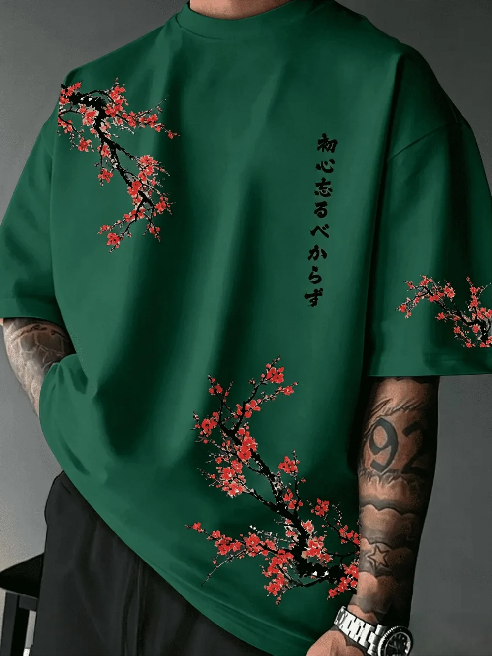 Harajuku Schönes Kirschblütenmuster 3D-Druck Atmungsaktives, schnell trocknendes Herren-T-Shirt für den Straßen- und Outdoor-Bereich, lässige Eltern-Kind-Kleidung – Detail 7