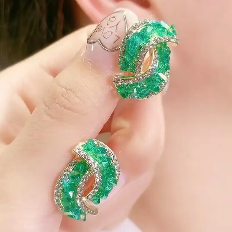 2023 New Sparkling Green Crystal Zirconia Earrings for Women Statement Stylish Accessory Party Jewelry Birthday Anniversary Gift