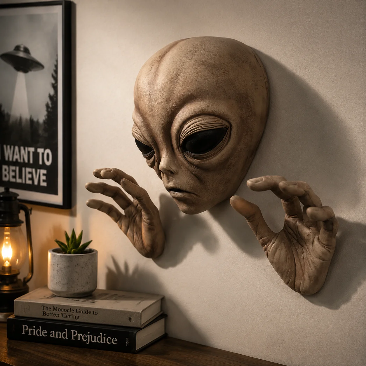 Green 3D Artificial Alien Wall Hanging Creepy Funny Home Prop Peel And Stick Labelable Wall Decor Ornament For Halloween